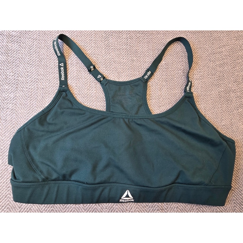 Reebok Racerback Sports Bra Women's 2XL Forest Green Logo Adjustable Straps